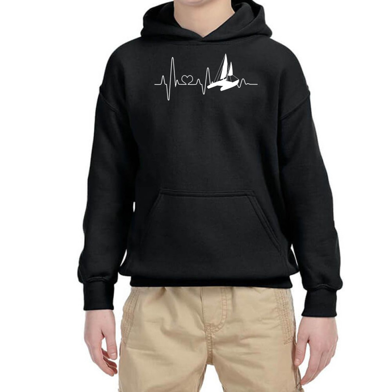 Catamaran Sailing Heartbeat Double Hull Boat Youth Hoodie by cm-arts | Artistshot