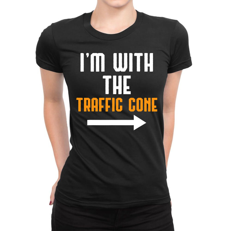 I'm With The Traffic Cone Costume Funny Halloween Couple Ladies Fitted T-Shirt by thutrinh | Artistshot