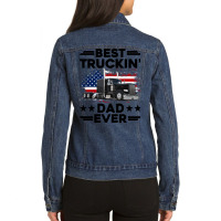 Best Truckin Dad Ever Usa Flag Semi Truck Driver Gift Pullover Hoodie Ladies Denim Jacket | Artistshot