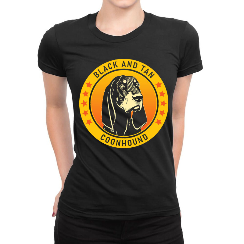 Black And Tan Coonhound Black And Tan Coonhound Dog Portrait Ladies Fitted T-Shirt by beaverbuck | Artistshot