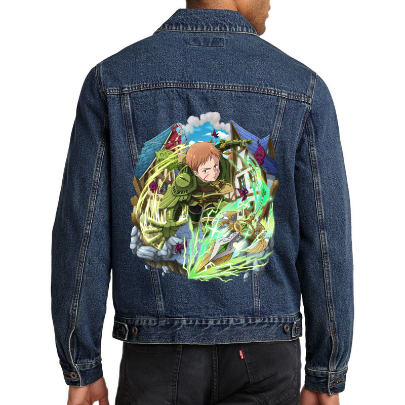 Harlequin Fighting With Chastiefol's Spear Men Denim Jacket | Artistshot