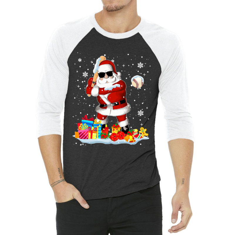 Baseball Santa Playing Baseball Cool Christmas Santa Baseball Player 2 3/4 Sleeve Shirt by Christine R Cross | Artistshot