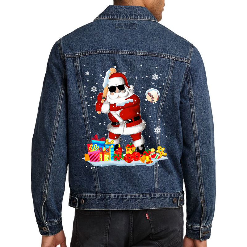 Baseball Santa Playing Baseball Cool Christmas Santa Baseball Player 2 Men Denim Jacket by Christine R Cross | Artistshot