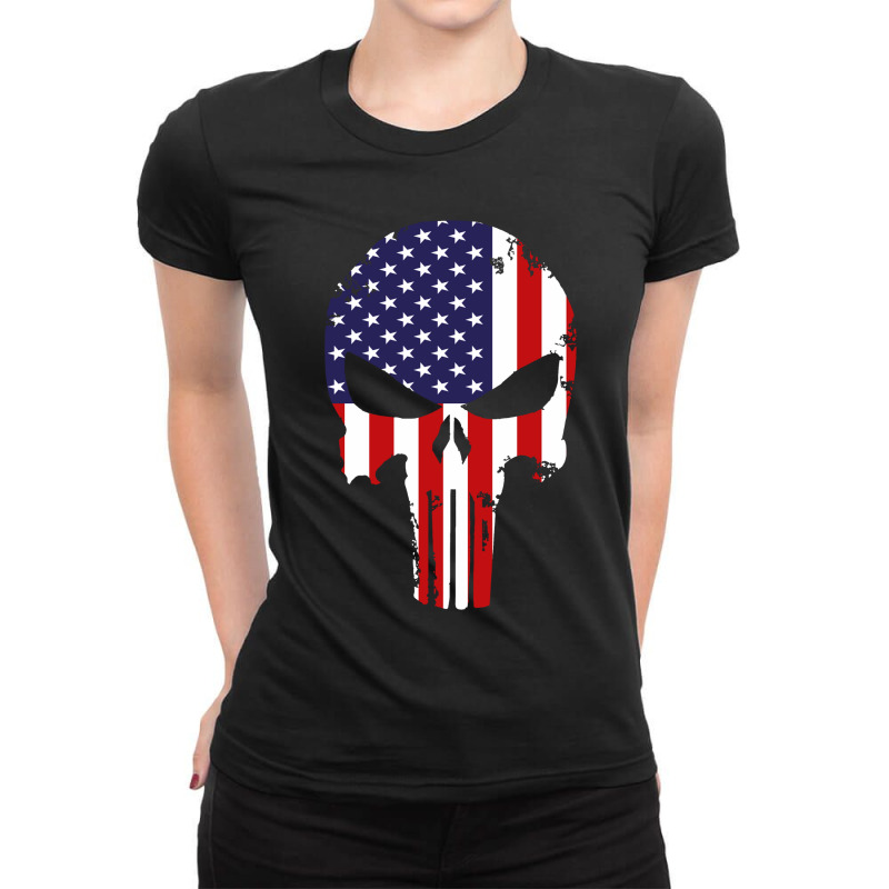 American Flag The Punisher Ladies Fitted T-Shirt by lylolyla | Artistshot