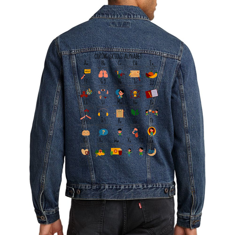 Coping Skills Alphabet Mental Health Awareness Counselor T Shirt Men Denim Jacket | Artistshot