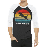 Retro Dock Diving Dog Jumping Swimming Canine Water Sports T Shirt 3/4 Sleeve Shirt | Artistshot