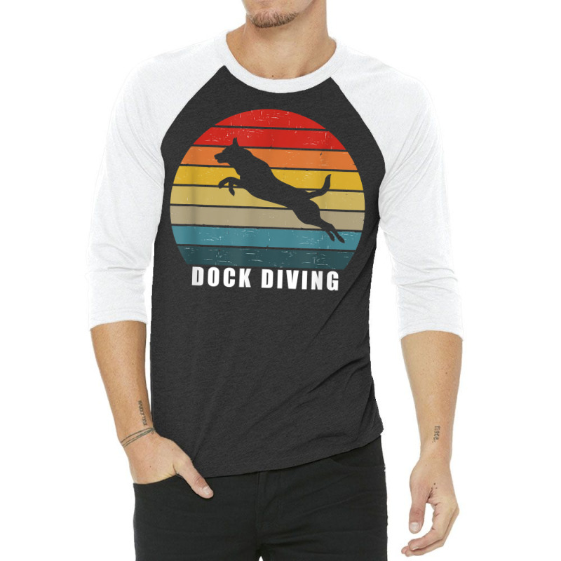 Retro Dock Diving Dog Jumping Swimming Canine Water Sports T Shirt 3/4 Sleeve Shirt by sarlesfo | Artistshot