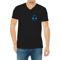 Blue Headphones With Love V-neck Tee | Artistshot