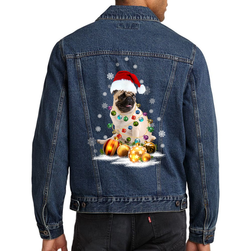 Pug Dog Lights Christmas Matching Family T Shirt Men Denim Jacket by cm-arts | Artistshot