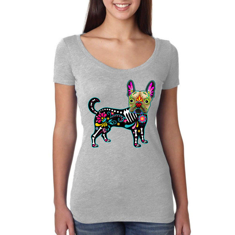 Calavera French Bulldog Frenchie Dia De Muertos Halloween T Shirt Women's Triblend Scoop T-shirt by cm-arts | Artistshot