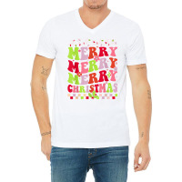 Groovy Merry Christmas Xmas Lights Family Matching Pajama T Shirt V-neck Tee | Artistshot