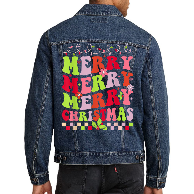 Groovy Merry Christmas Xmas Lights Family Matching Pajama T Shirt Men Denim Jacket by shetodusheda | Artistshot