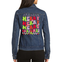 Groovy Merry Christmas Xmas Lights Family Matching Pajama T Shirt Ladies Denim Jacket | Artistshot