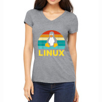 Linux Retro Vintage Penguin Geek Penguin Operating System Nerd Women's V-neck T-shirt | Artistshot