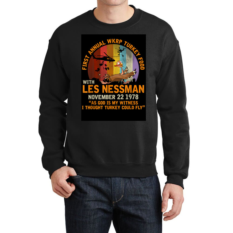 First Annual Wkrp Turkey Food   Les Nessman Crewneck Sweatshirt | Artistshot