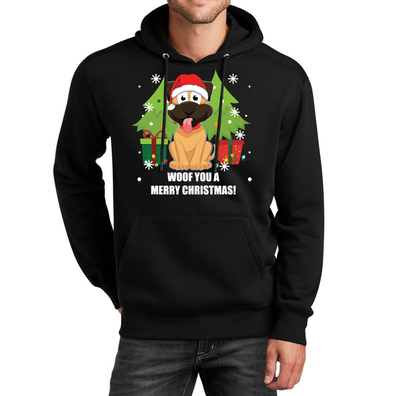 Funny Christmas Santa Dog Woof You A Merry Christmas Novelty Pullover Unisex Hoodie | Artistshot