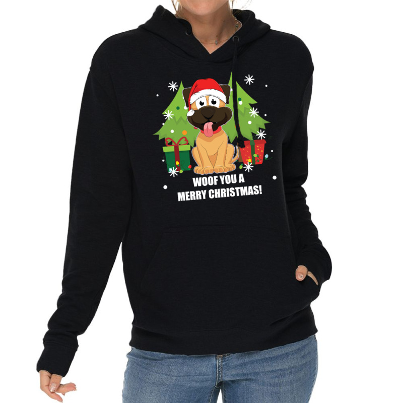 Funny Christmas Santa Dog Woof You A Merry Christmas Novelty Pullover Lightweight Hoodie | Artistshot