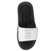 Pray Obey Love Repeat Bible Verse Christian Bible Quote Slide Sandal | Artistshot