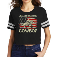 Vintage Western Life Rodeo Usa Flag Like A Rhinestone Cowboy Scorecard Crop Tee | Artistshot