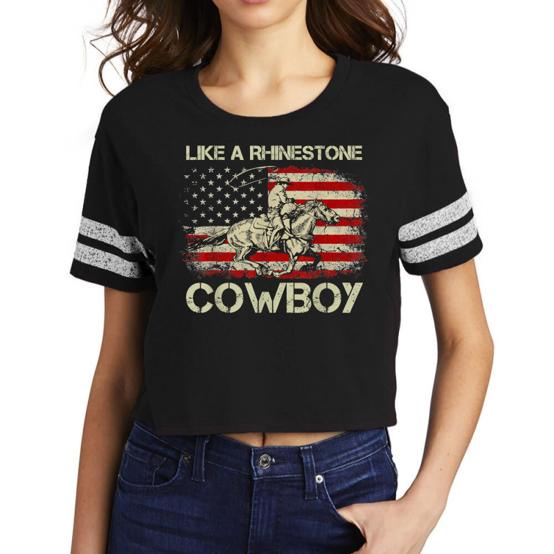 Vintage Western Life Rodeo Usa Flag Like A Rhinestone Cowboy Scorecard Crop Tee by LINDAFRAZIER | Artistshot