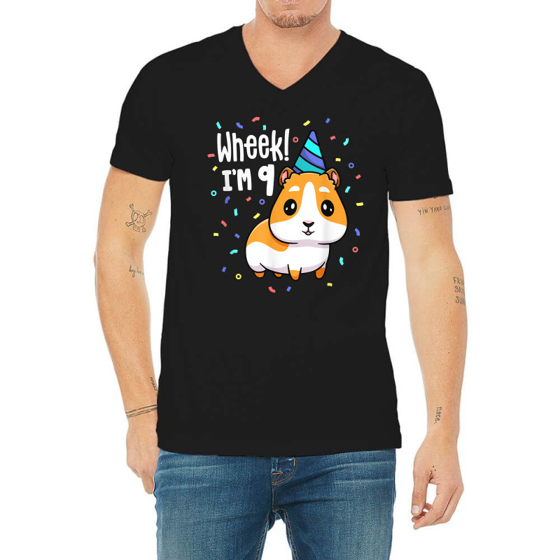 Guinea Pig Birthday Party Wheek Kids 9 Year Old 9th Outfit T Shirt V-neck Tee | Artistshot