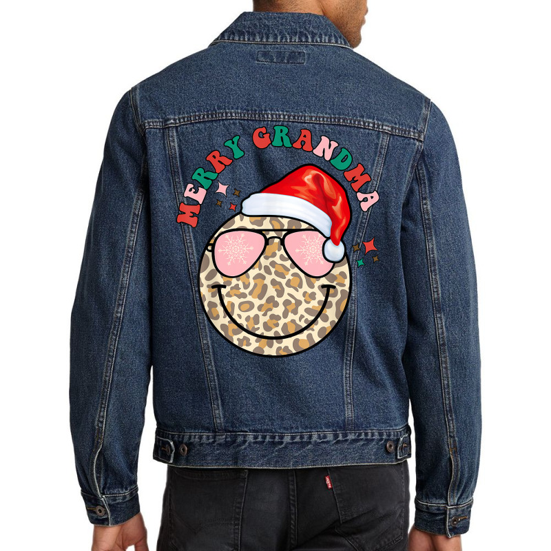 Merry Grandma Leopard Happy Face Christmas Grandma Outfit T Shirt Men Denim Jacket | Artistshot