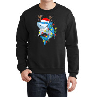 Merry Sharkmas Shark With Santa Hat Christmas Lights Xmas T Shirt Crewneck Sweatshirt | Artistshot