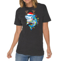 Merry Sharkmas Shark With Santa Hat Christmas Lights Xmas T Shirt Vintage T-shirt | Artistshot