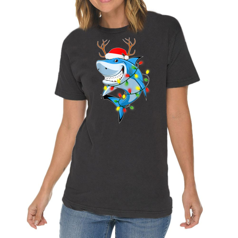 Merry Sharkmas Shark With Santa Hat Christmas Lights Xmas T Shirt Vintage T-shirt | Artistshot