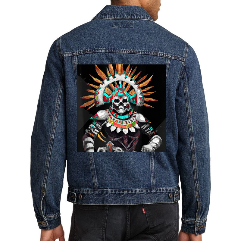 Dia De Los Muertos Aztec Warrior Calavera Mayan Mythology T Shirt Men Denim Jacket by cm-arts | Artistshot