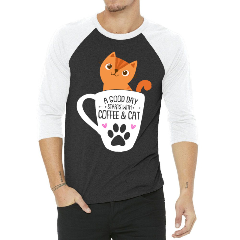 Orange Cat Coffee Funny Orange Cat Coffee Mug Cat Lover Gifts 3/4 Sleeve Shirt | Artistshot