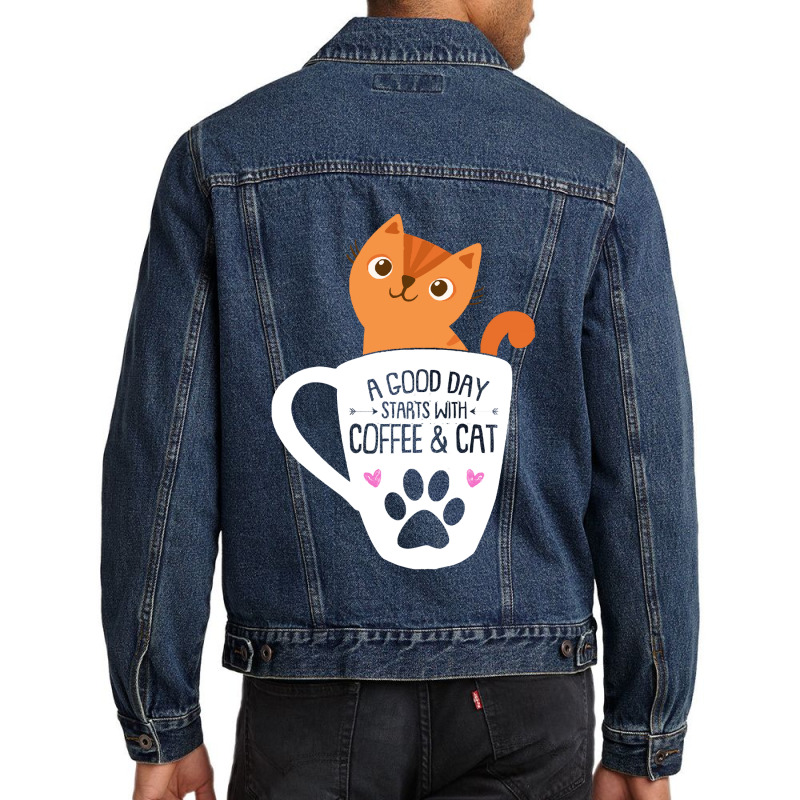 Orange Cat Coffee Funny Orange Cat Coffee Mug Cat Lover Gifts Men Denim Jacket | Artistshot