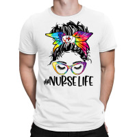 Nurse Life Messy Bun Tie Dye Glasses Bandana Vintage T Shirt T-shirt | Artistshot