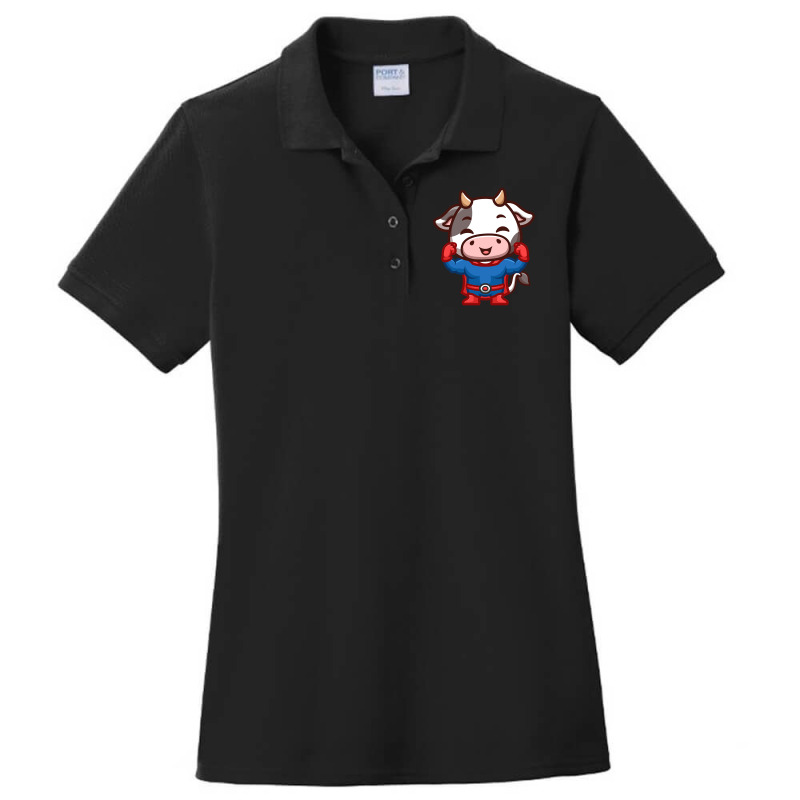 Cow Super Hero Cute Cartoon Ladies Polo Shirt by bummercaught | Artistshot