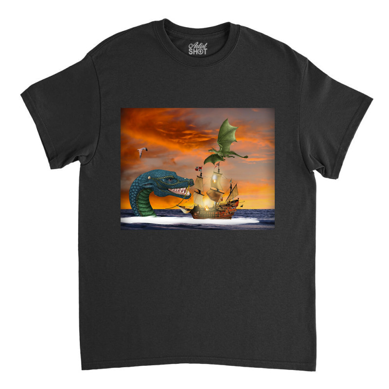 Clipper Ship Under Attack Classic T-shirt by Kenlofu52 | Artistshot