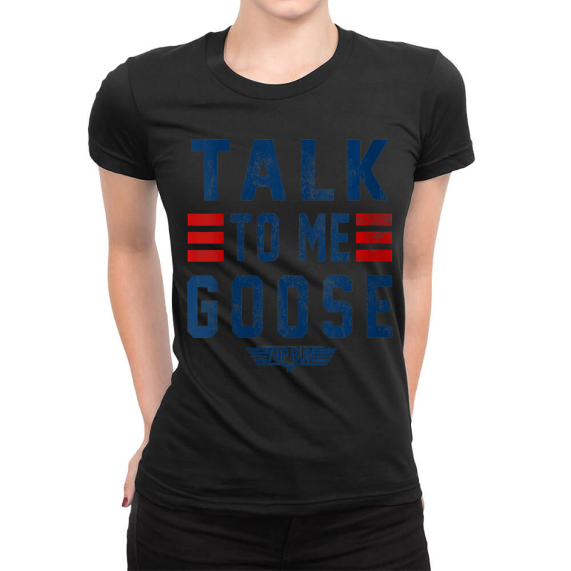 Womens Top Gun Talk To Me Goose Bold Text Stack V-neck Ladies Fitted T-Shirt by cm-arts | Artistshot