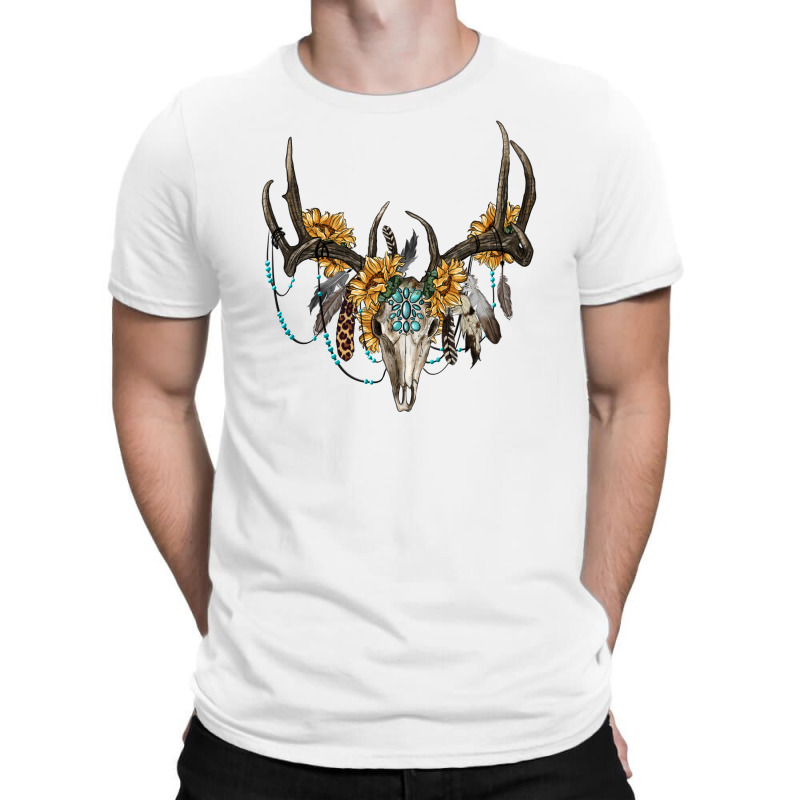 Boho Deer Skull Sunflowers And Gemstone T-shirt | Artistshot