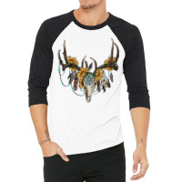 Boho Deer Skull Sunflowers And Gemstone 3/4 Sleeve Shirt | Artistshot