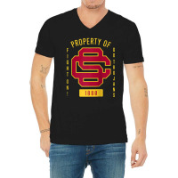 Usc Fight On! Sc Interlock Go Trojans Gold Cardinal Fill V-neck Tee | Artistshot