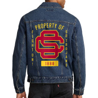 Usc Fight On! Sc Interlock Go Trojans Gold Cardinal Fill Men Denim Jacket | Artistshot