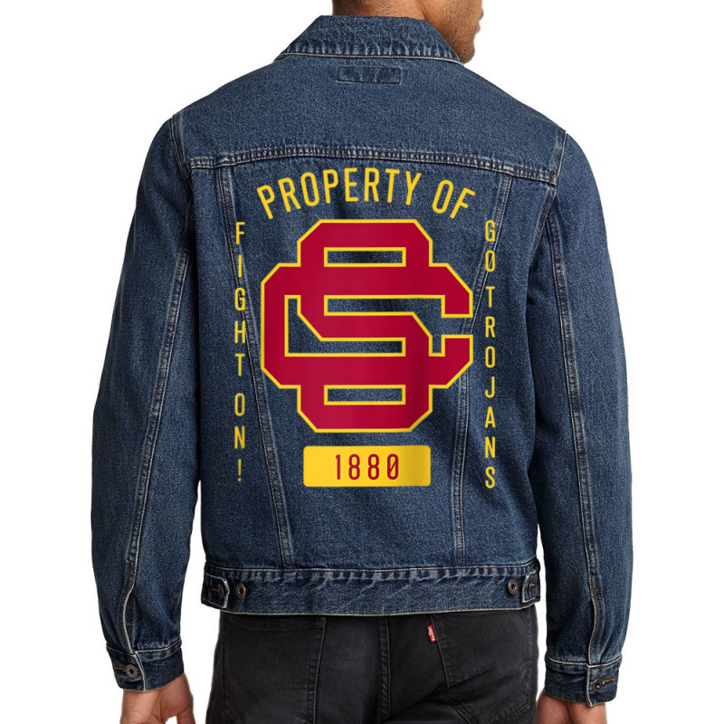 Usc Fight On! Sc Interlock Go Trojans Gold Cardinal Fill Men Denim Jacket by Kandurip541 | Artistshot