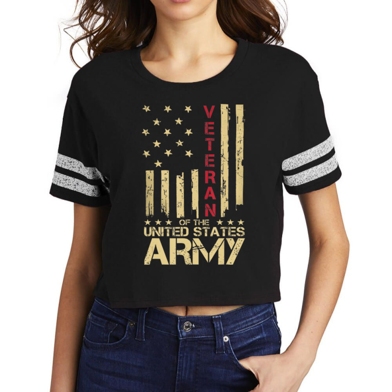 Patriotic U.s Army Veteran Red Line American Flag Vintage Scorecard Crop Tee by cm-arts | Artistshot