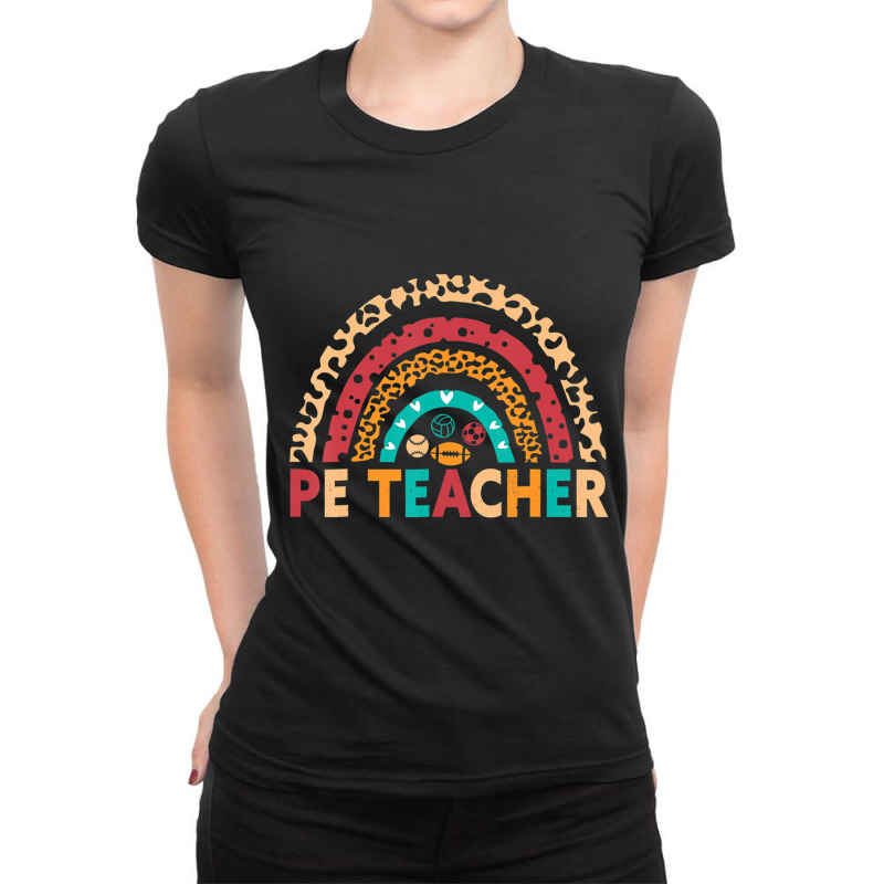 Pe Teacher Vintage Rainbow Physical Education Teacher Ladies Fitted T-Shirt by cm-arts | Artistshot