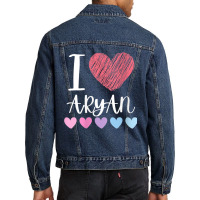 Womens I Love Aryan Personalized Name Cool Birthday Party V Neck T Shi Men Denim Jacket | Artistshot