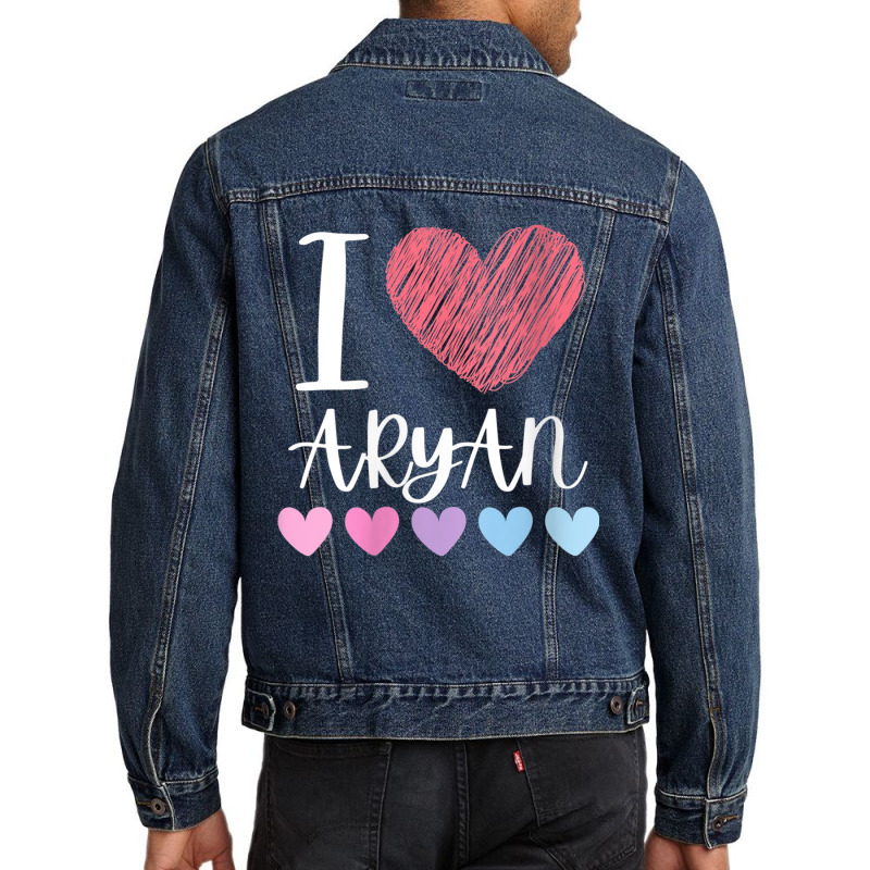 Womens I Love Aryan Personalized Name Cool Birthday Party V Neck T Shi Men Denim Jacket by cm-arts | Artistshot