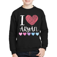 Womens I Love Aryan Personalized Name Cool Birthday Party V Neck T Shi Youth Sweatshirt | Artistshot