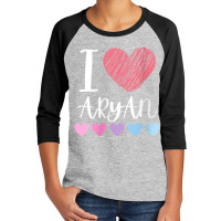 Womens I Love Aryan Personalized Name Cool Birthday Party V Neck T Shi Youth 3/4 Sleeve | Artistshot