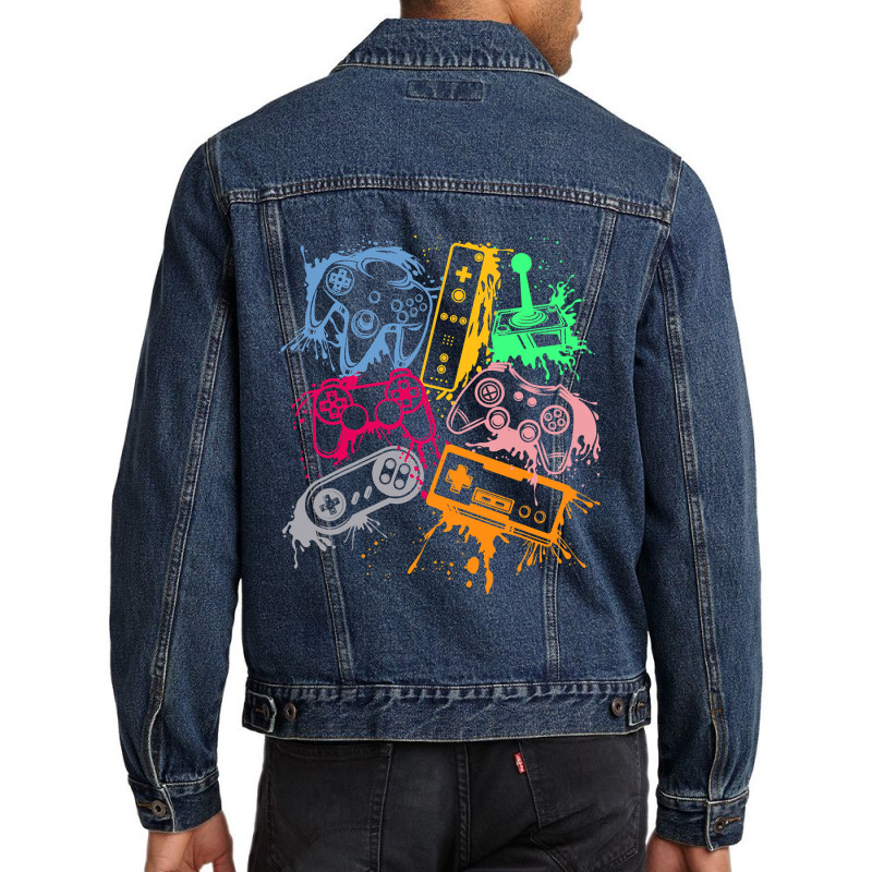 Video Game Console Controllers Retro 80's 90's Arcade Gamer Men Denim Jacket by cm-arts | Artistshot