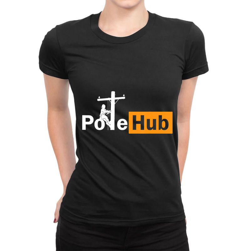 Pole Hub Lineman Line Worker Utility Pole Lineman Fun Ladies Fitted T-Shirt by cm-arts | Artistshot