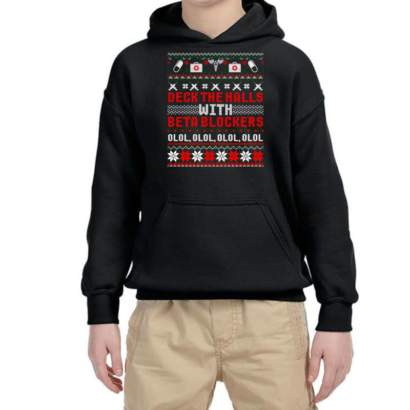 Deck The Halls Beta Blockers Nurse Christmas Ugly Sweater Long Sleeve Youth Hoodie by cm-arts | Artistshot